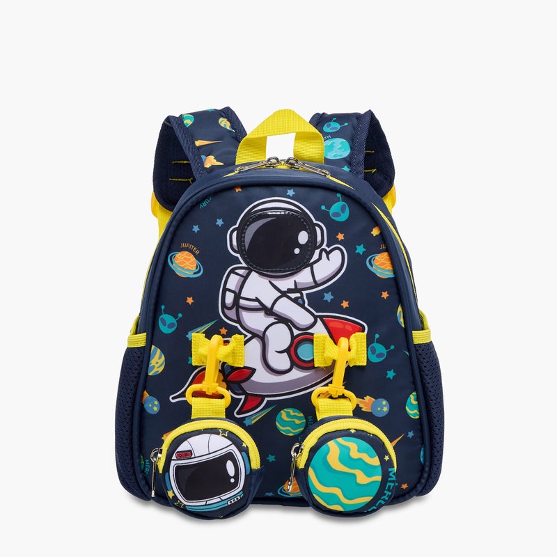 Supercute Backpack-Small-1 Cmprt-Astronaut Print- With 2 Front Pocket- (Polyester) Multicolor \ 26X10X28Cm - Image 1